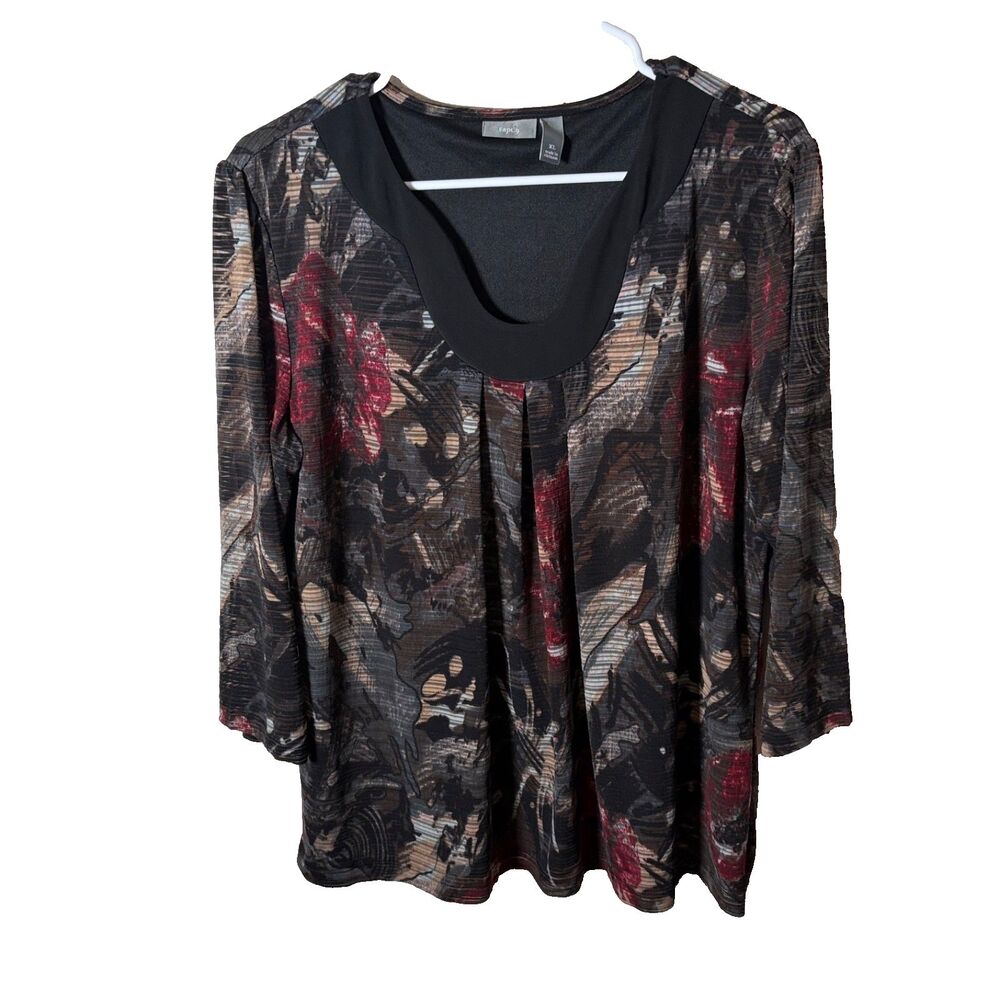 Apt 9 Blouse Women's XL V-Neck 3/4 Sleeve Sheer Floral Dark Y2k Striped Top